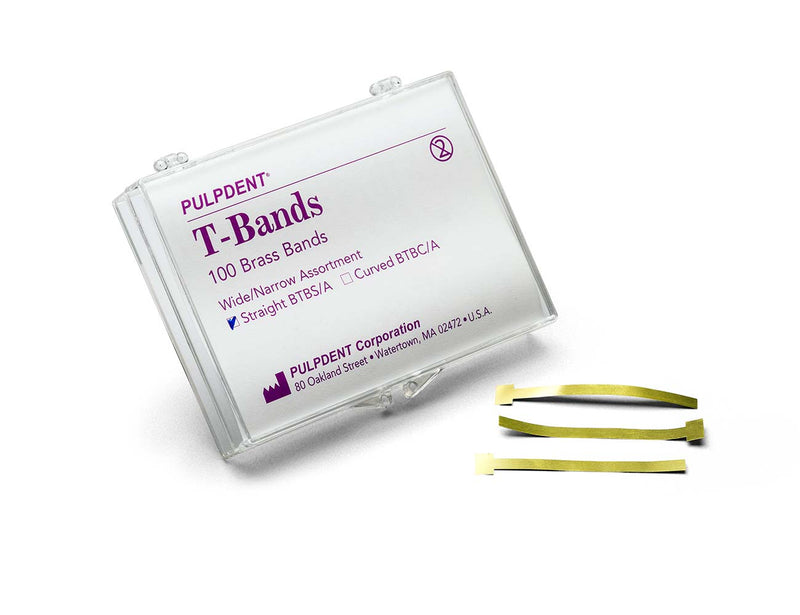 BANDS, “T” TYPE .002”/.05mm Thick (Box of 100) Brass, Straight, Narrow (5/32”)