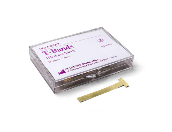 BANDS, “T” TYPE .002”/.05mm Thick (Box of 100) Brass, Straight, Wide (1/4”)