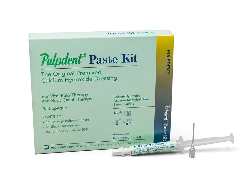 Pulpdent Paste - Calcium Hydroxide Paste, Radiopaque, KIT: 3 mL syringe with 24 needles (18 gauge blunt)