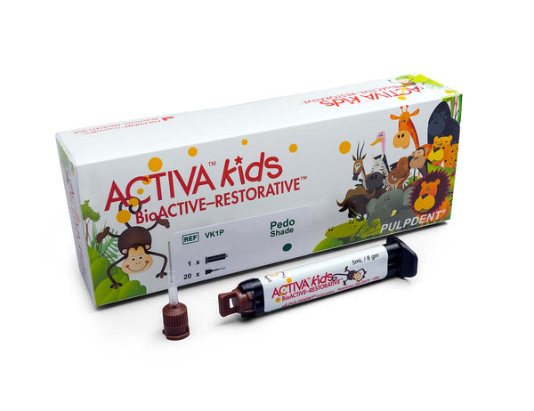 ACTIVA Bio-ACTIVE-KIDS SINGLE REFILL: 8gm/5mL syringe Opaque White Shade + 20 automix tips with bendable 20-gauge metal cannula